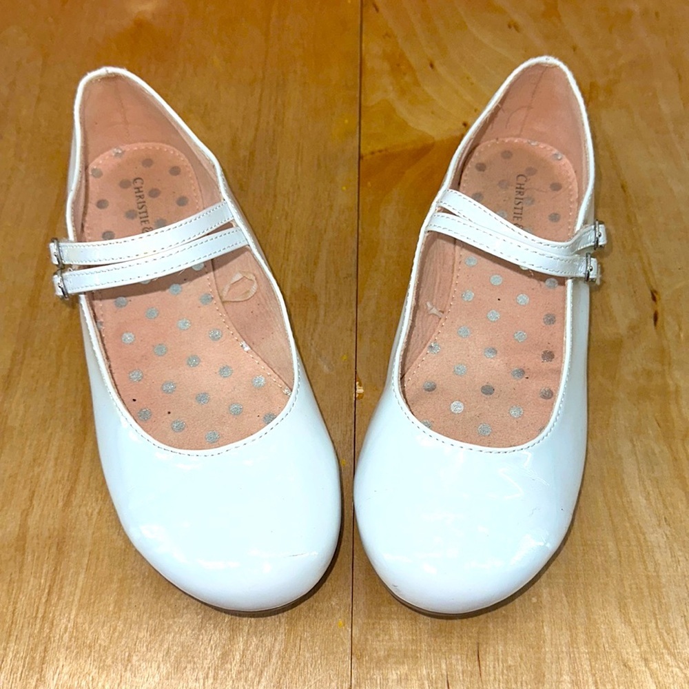 Christie & Jill Girls white patent Dress‎ shoes Pageant shoes 4M preloved